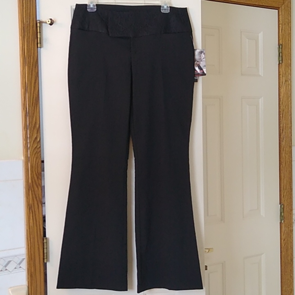 NWT Ladies Rampage black bell bottoms with lace on front waistband!